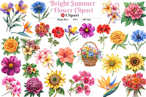 Bright Summer Flower Clipart, an Illustration by Watercolor design