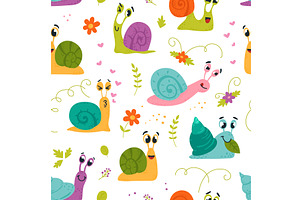 Snail Seamless Pattern. Forest