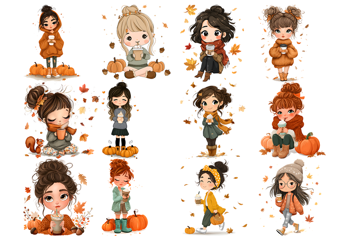Girl Pumpkin Spice Clipart, a Decorative Illustration by stickermadness (Photo 2 of 4)