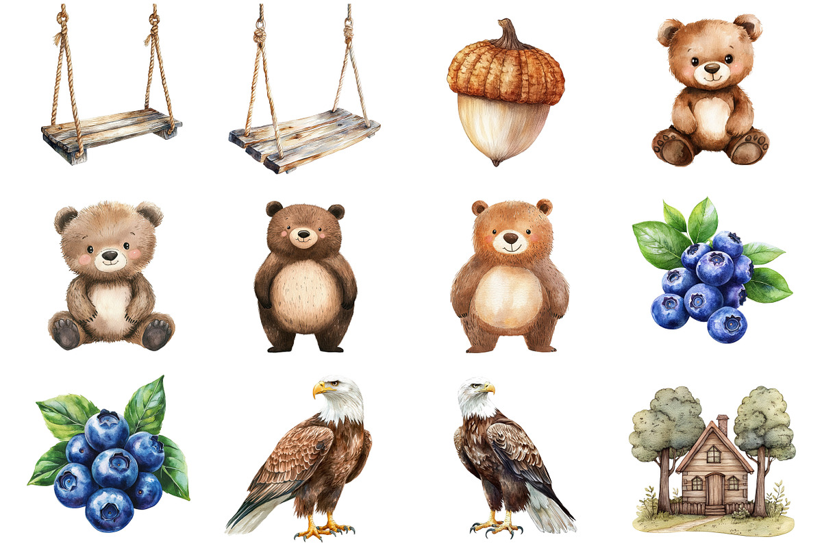 Watercolor Woodland Story Clipart, a Seasonal Illustration by CitraGraphics (Photo 3 of 7)