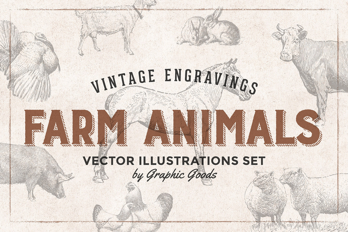 Farm Animals Engravings Set, an Object Graphic by Graphic Goods (Photo 1 of 5)