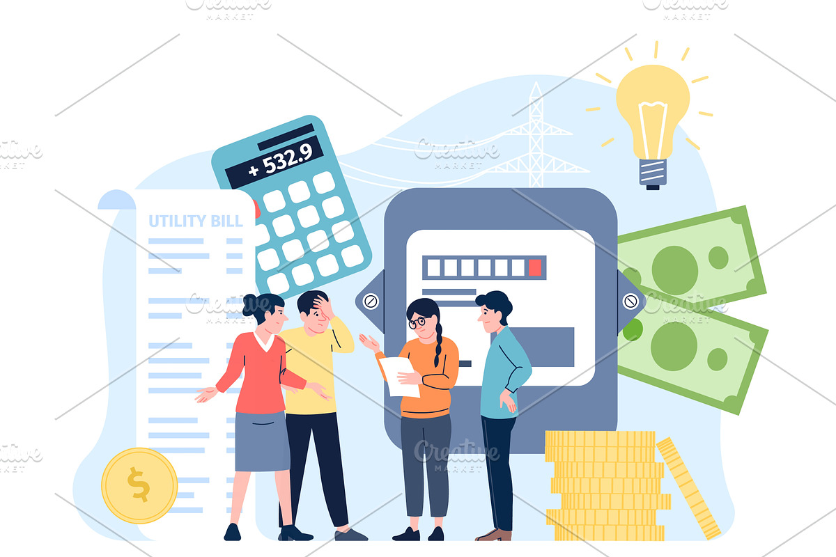 Electricity bills. People look on, a Person Illustration by LadadikArt