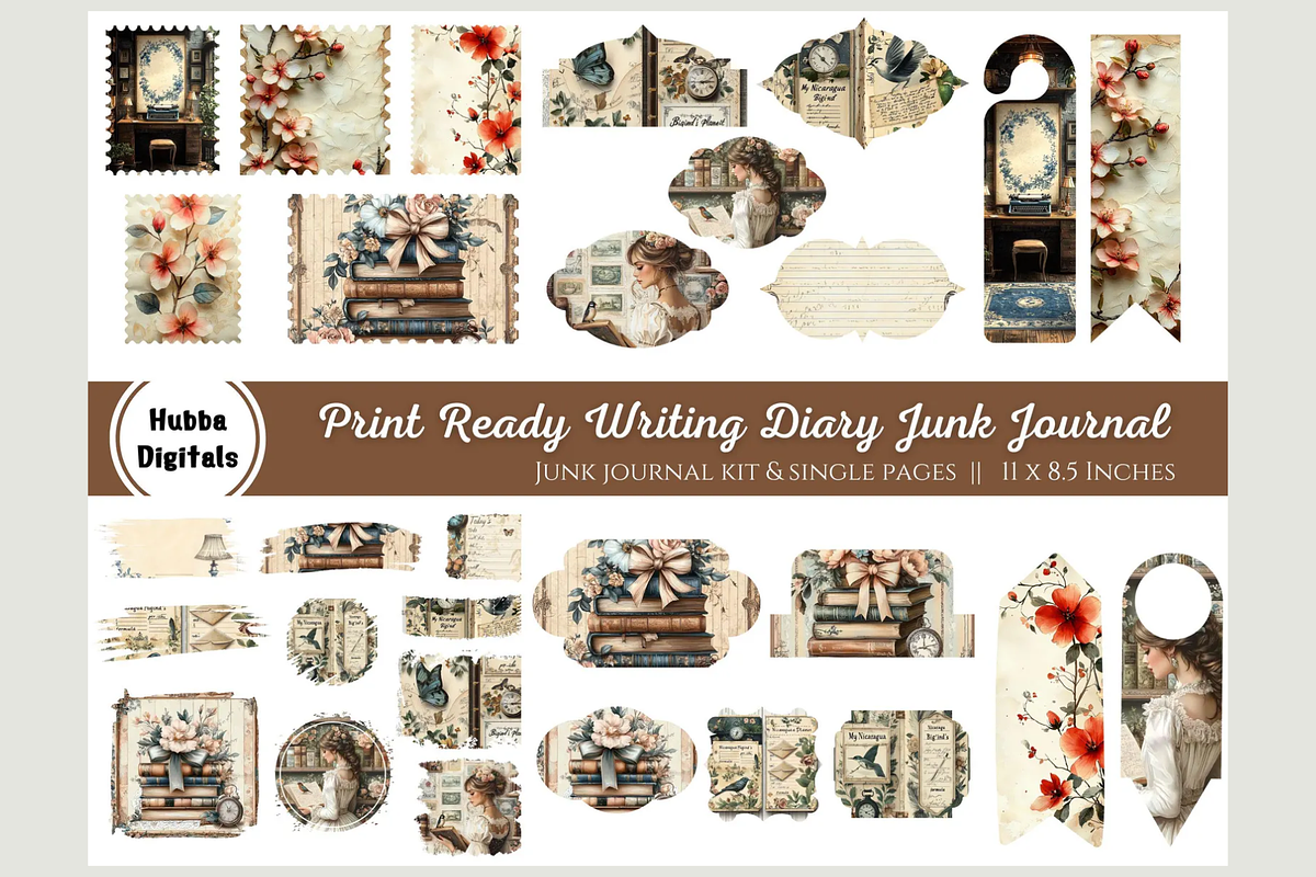 Writing Diary Junk Journal, an Illustration by HubbaDigitals (Photo 2 of 5)