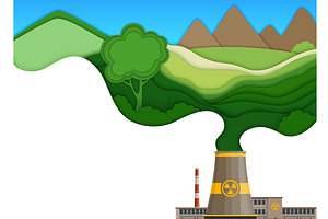 Paper cut eco nuclear plant, a Technology Illustration by Vector Tradition