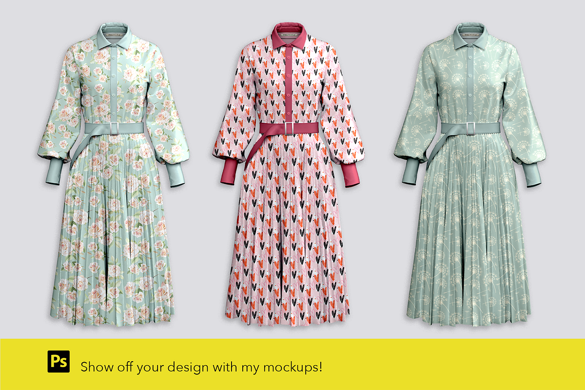 Women's dress mockups with belt., an Apparel Mockup by Irena Matiash shop (Photo 4 of 4)