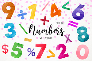 Watercolor Numbers Clipart