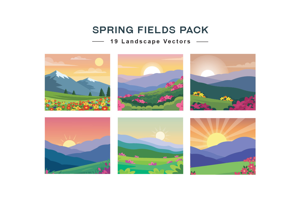 19 Spring Fields Landscape Vector, an Illustration by jongcreative (Photo 1 of 4)