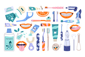 Tooth care set, patterns, banner, a Healthcare Illustration by PaperTrident