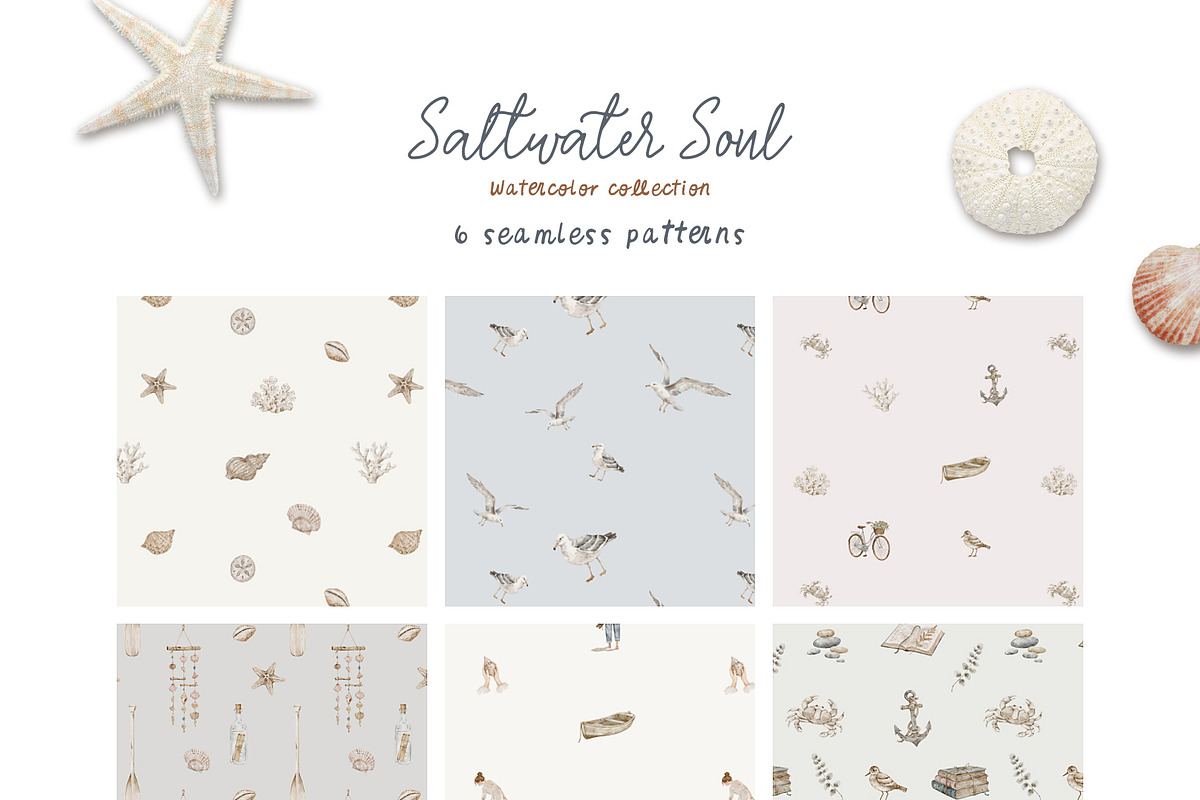 SALTWATER SOUL watercolor clipart, a Decorative Illustration by long summer (Photo 14 of 15)