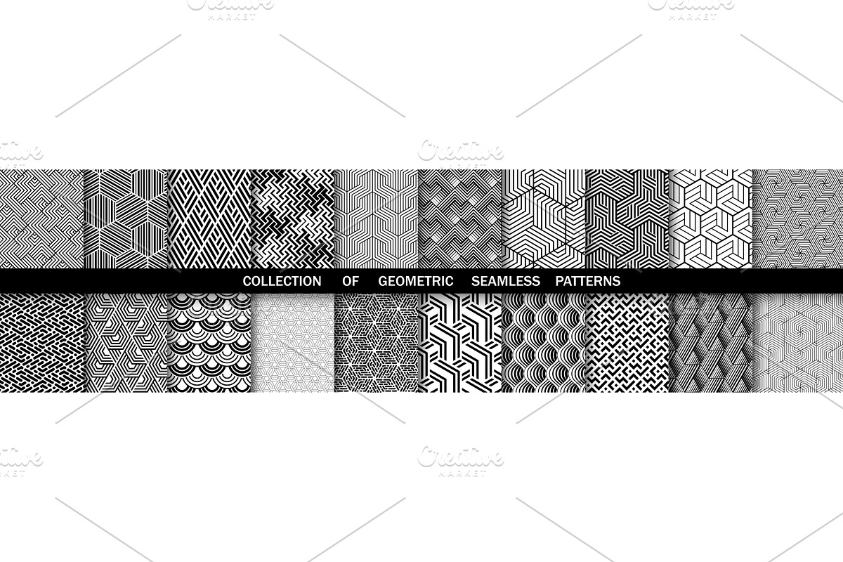 Geometric set of seamless black and, a Pattern Graphic by RODINA (Photo 1 of 3)