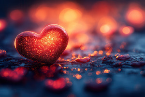 Sparkling red heart shines amidst a, a Photo by Tanuart