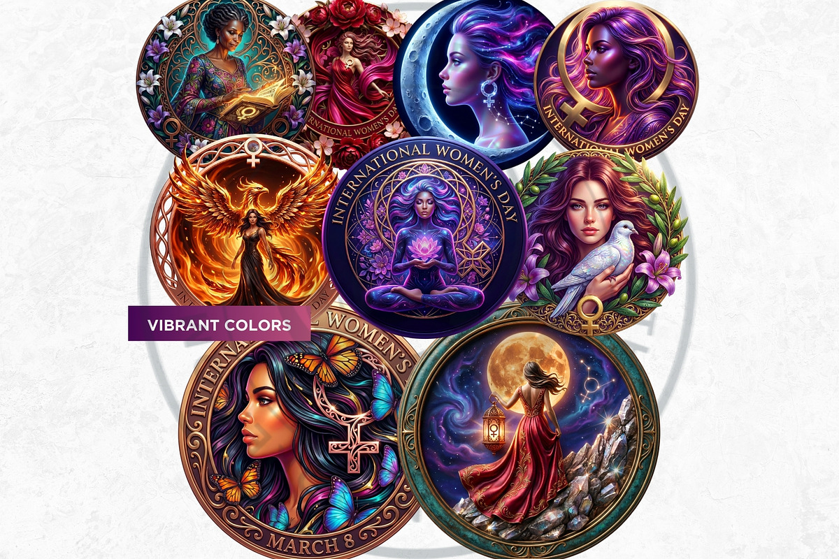 Women's Day Round Cliparts V3, a Seasonal Illustration by ThatsDesignArt (Photo 7 of 11)