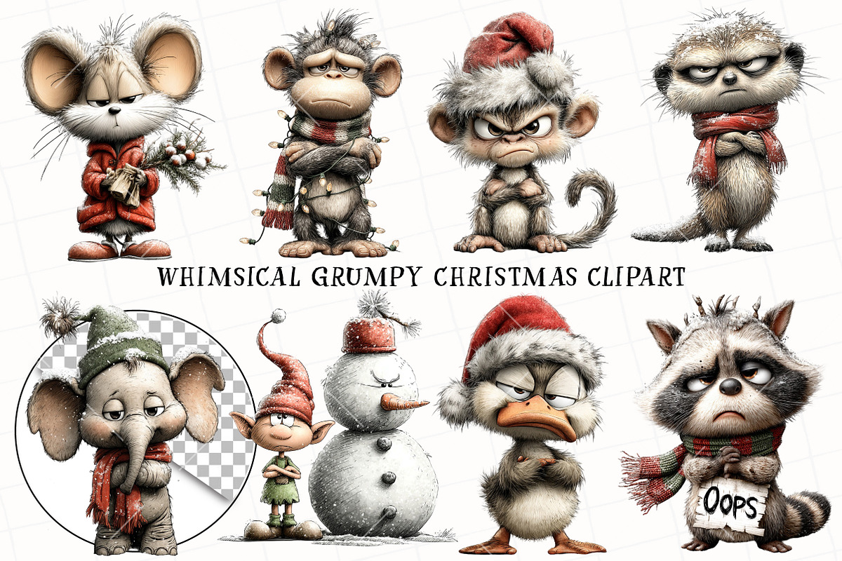 Whimsical Grumpy Christmas Clipart, an Illustration by OK Design (Photo 2 of 7)