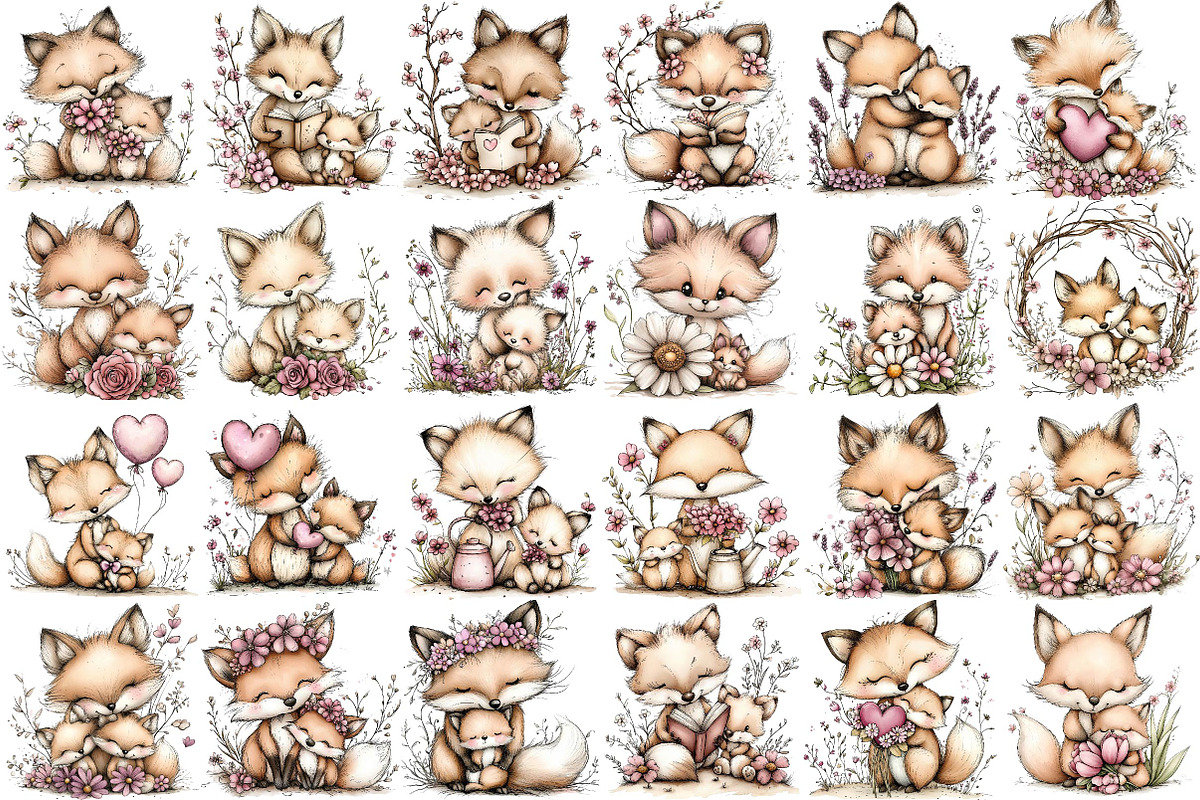 Whimsical Mother's Day Fox Clipart, an Illustration by DreamPrint404 (Photo 3 of 6)