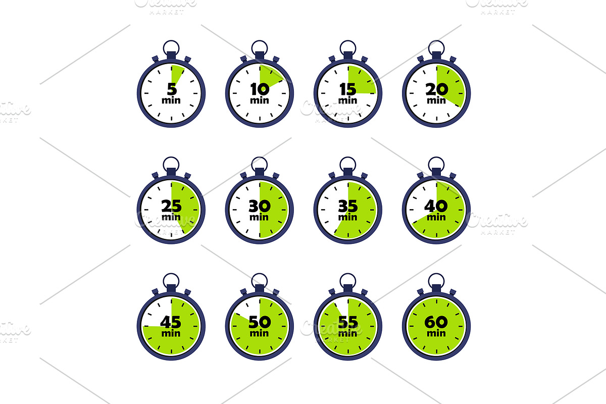 Timer clock stopwatch icons, an Object Illustration by Elen_Art