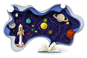 Open Book With Sky, Planets, Zodiac