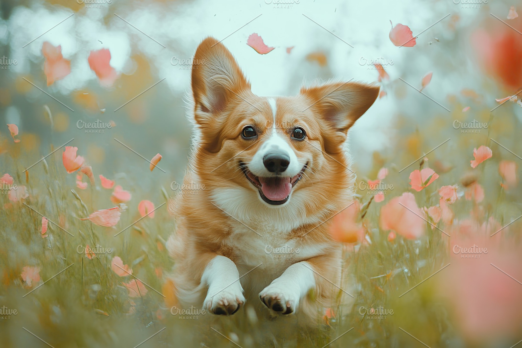 Portrait of a cute corgi dog having fun in a green meadow, an Animal Photo by AlyaAnd
