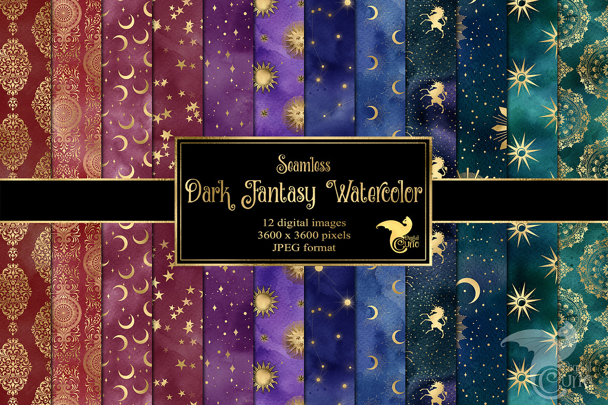 Dark Fantasy Watercolor Patterns, a Texture Graphic by Digital Curio (Photo 1 of 5)
