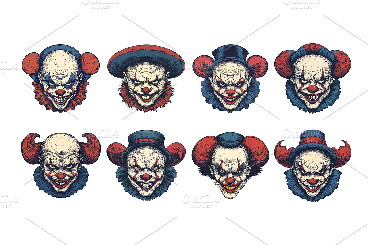 Cartoon evil clown. Scary angry, an Illustration by Stock-Smart-Start
