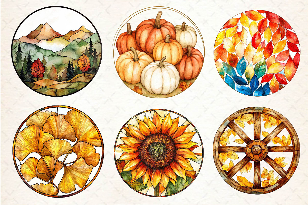Round Stained Glass Autumn, an Illustration by Dream Creation (Photo 2 of 6)
