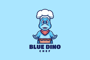 Blue Dino Chef Cartoon Logo, a Branding & Logo Template by Gumrega Studio