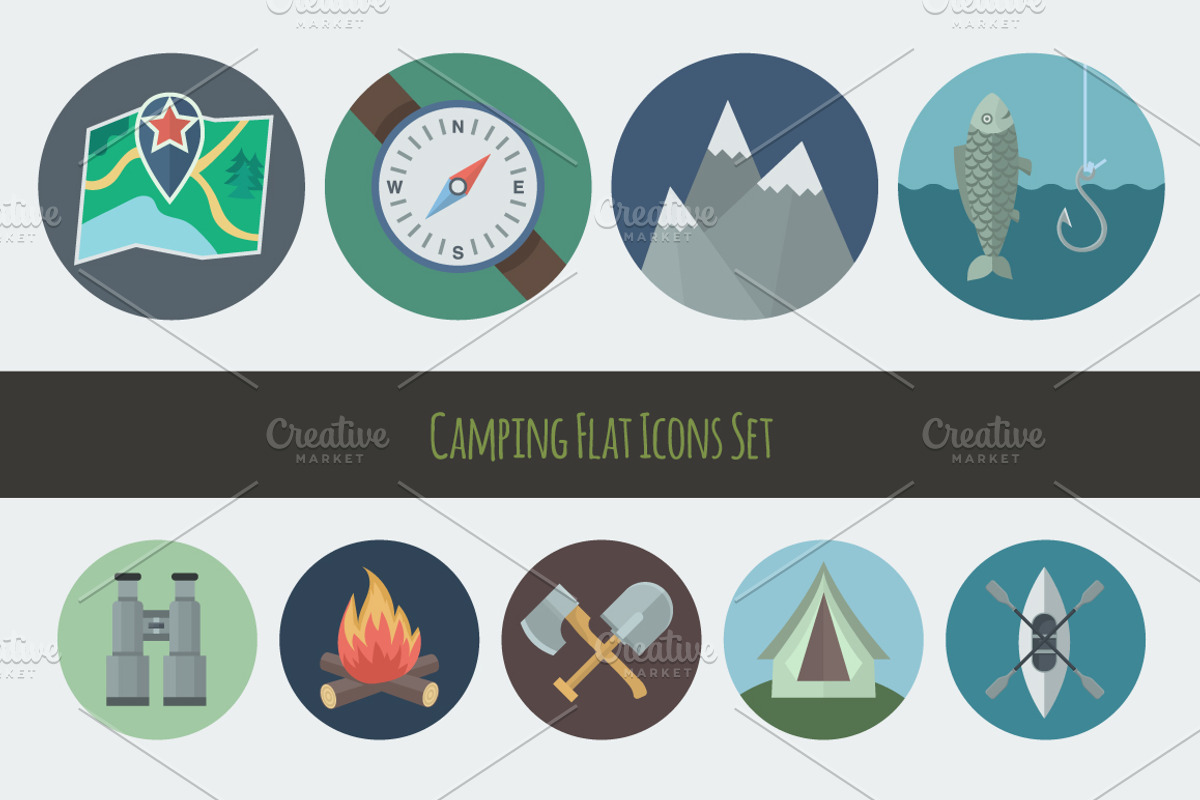 Flat Camping Icons Set preview 2