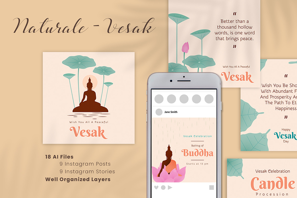 Naturale - Vesak Social Media Pack, a Social Media Template by Lyllopop (Photo 1 of 5)