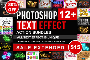Text Effect Photoshop Action Bundle, an Action Add-On by DESIGNAVO