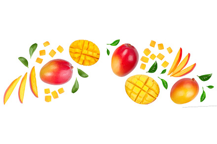 Mango fruit and half with slices, a Food & Drink Photo by NataPhoto