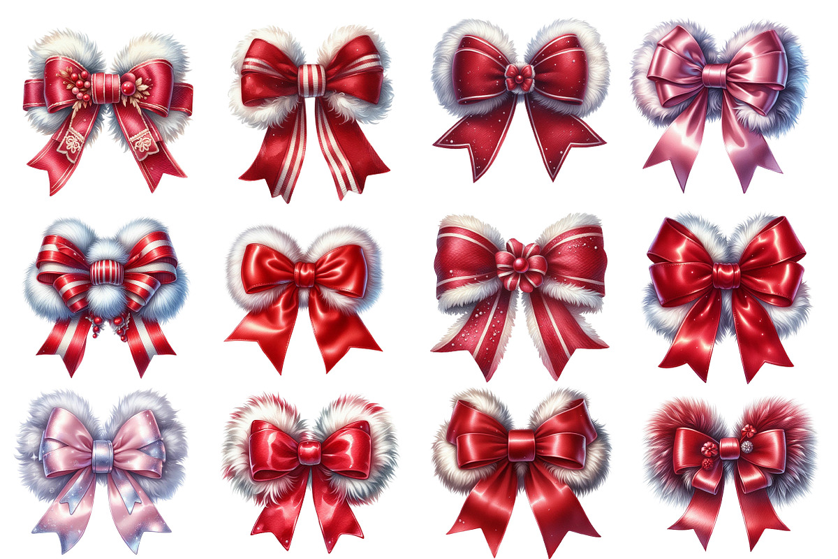 Red Coquette Christmas Bow Bundle, an Illustration by Designworld (Photo 3 of 5)