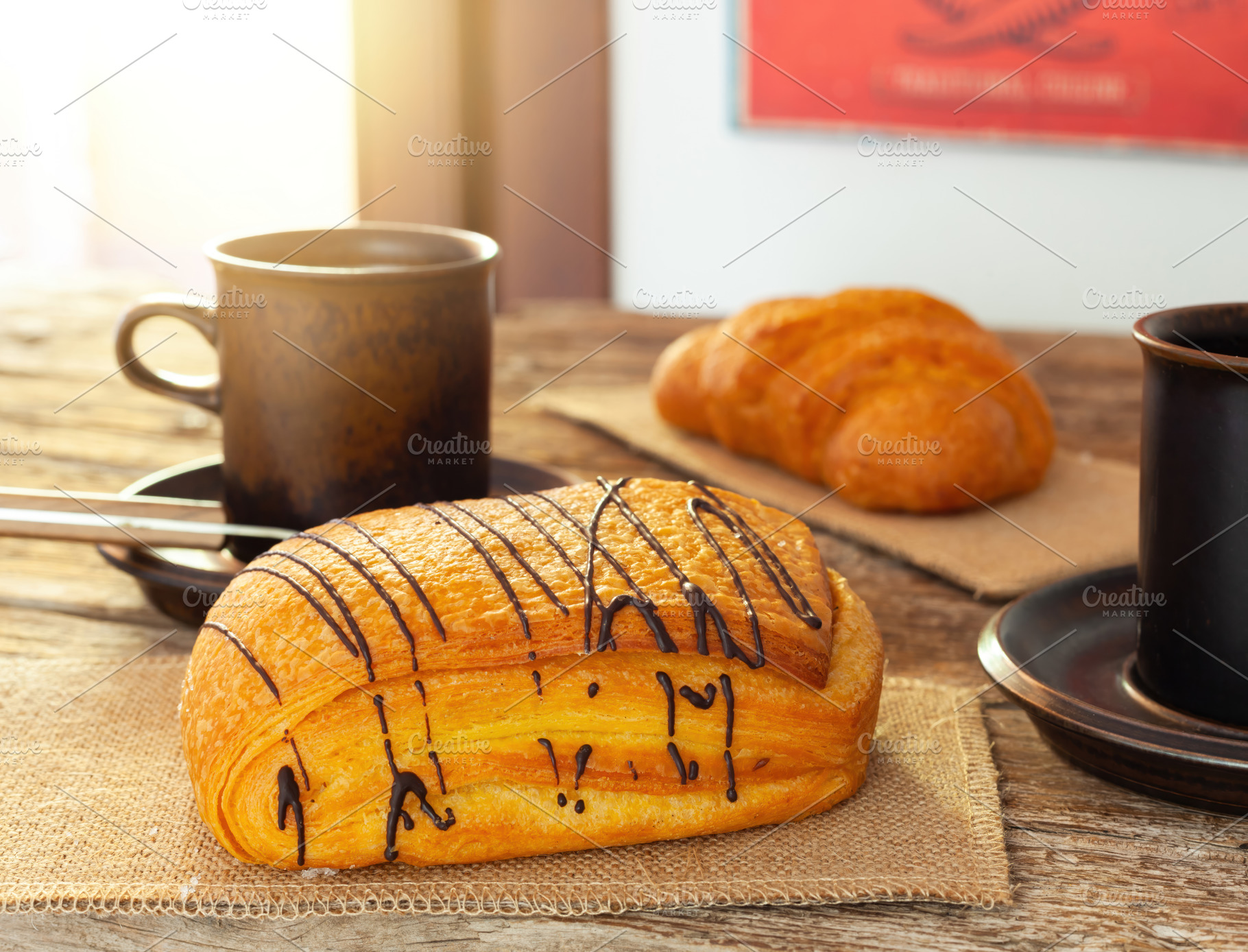 Delicious Saccottino with Chocolate and Coffee Enjoyed for Breakfast on Rustic, a Food & Drink Photo by Antonio Gravante Market