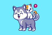 Cute Husky Dog Playing With Cat, an Animal Illustration by Catalyst Labs (Thumbnail 1 of 3)