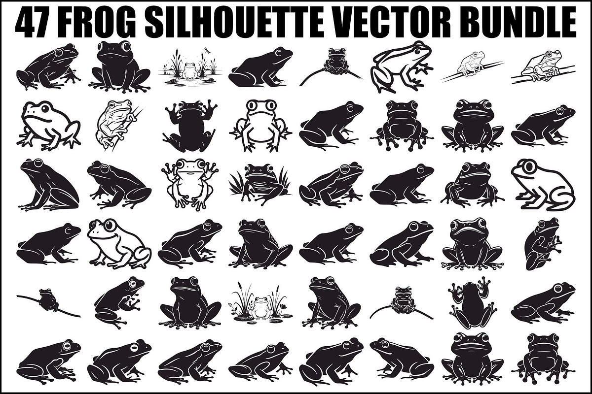 Frog Silhouette Vector Bundle, an Illustration by jahid234 (Photo 1 of 46)
