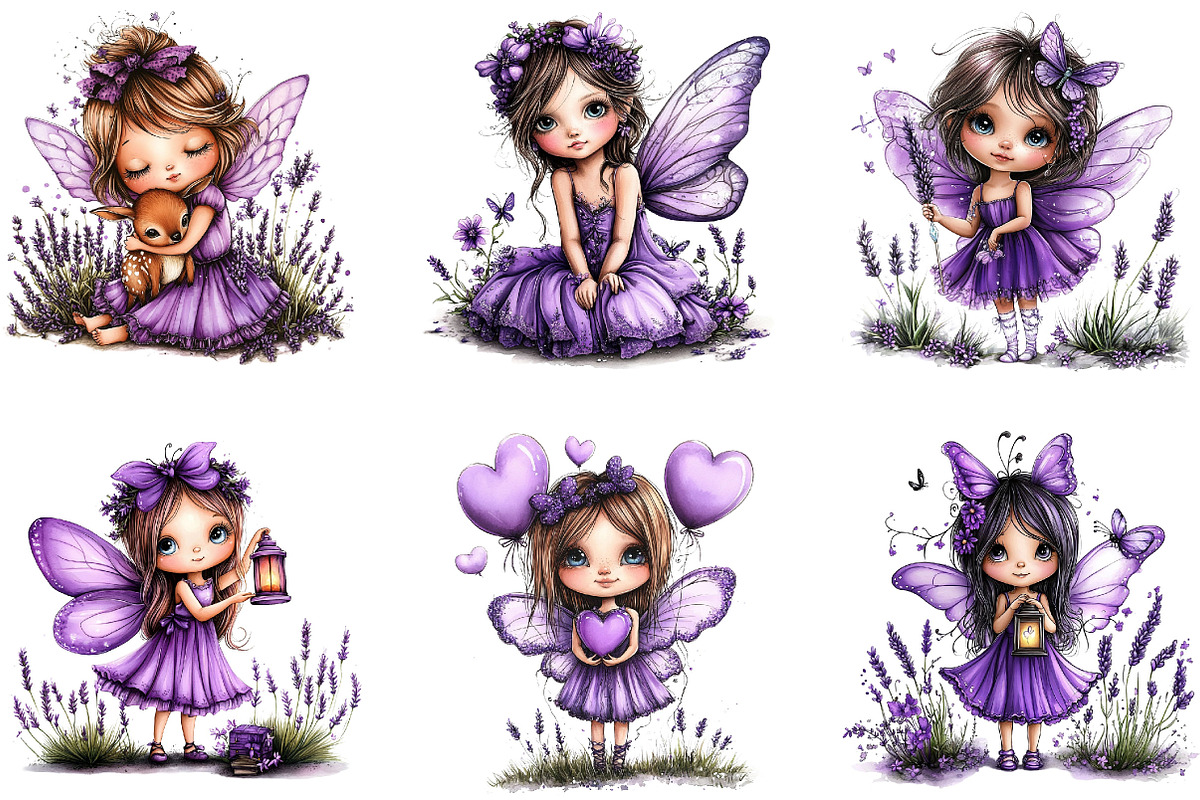Cute Lavender Fairy Clipart, a Seasonal Illustration by Designking (Photo 3 of 5)