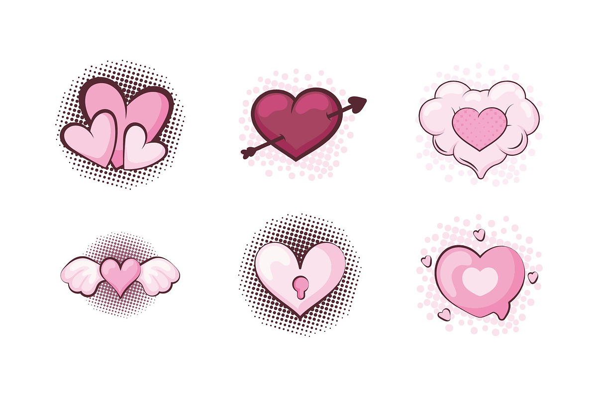 Love Hearts Pop Art Illustration Set preview 2