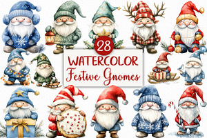 Watercolor Festive Gnomes Collection, an Illustration by Craft Nest