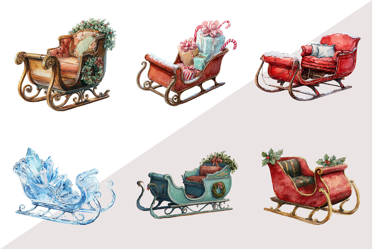 Christmas Sleigh Sublimation Clipart, an Illustration by Design Market (Photo 3 of 3)