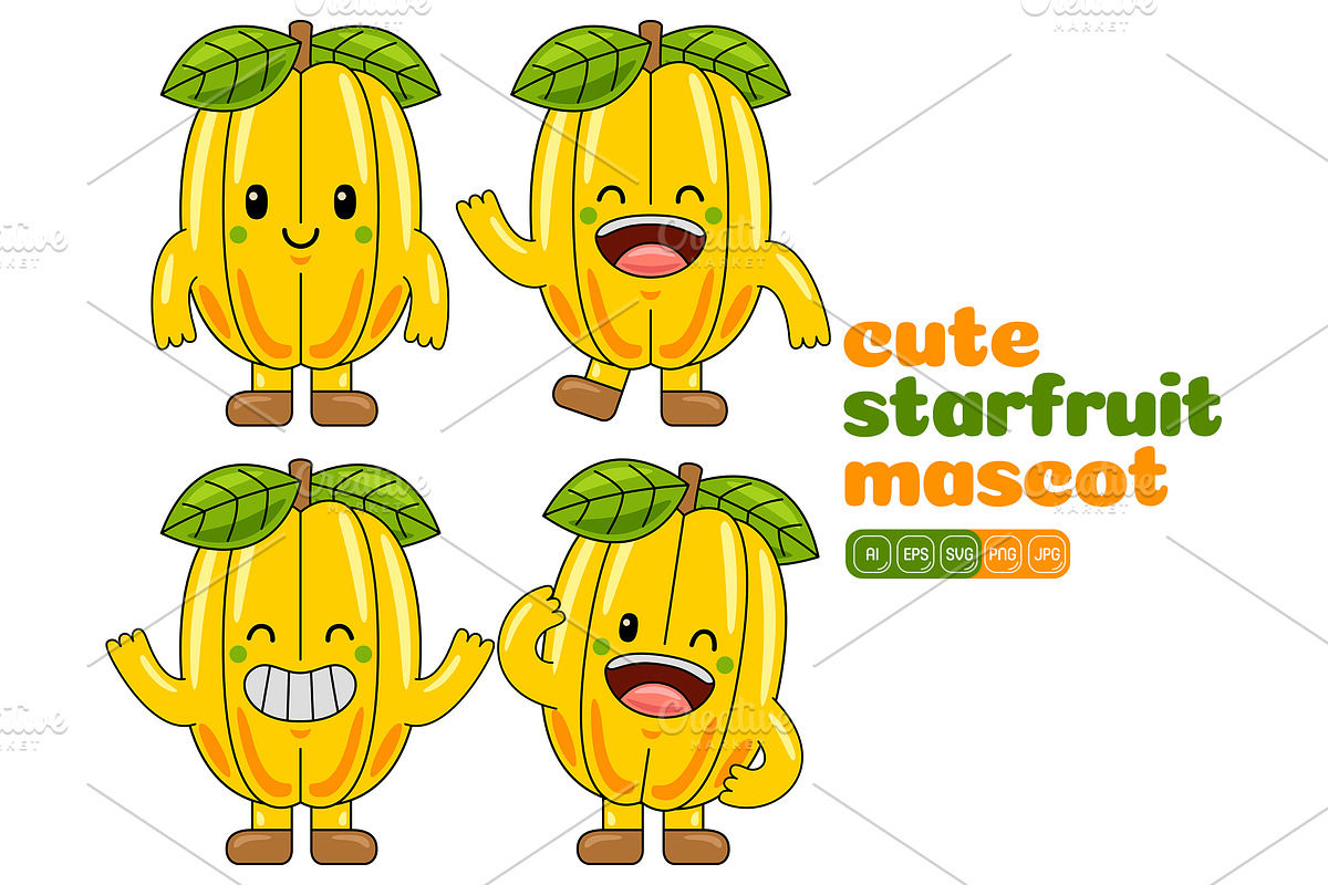 Starfruit Mascot Vector Pack, a Food Illustration by MEDZ (Photo 5 of 5)