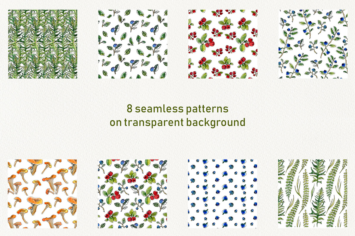 Watercolor berries and herbs clipart, a Pattern Graphic by Dina Guiter (Photo 2 of 8)