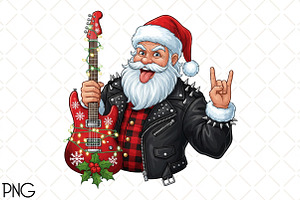 Vintage Rock & Roll Christmas Santa, an Illustration by Black Bird Studio