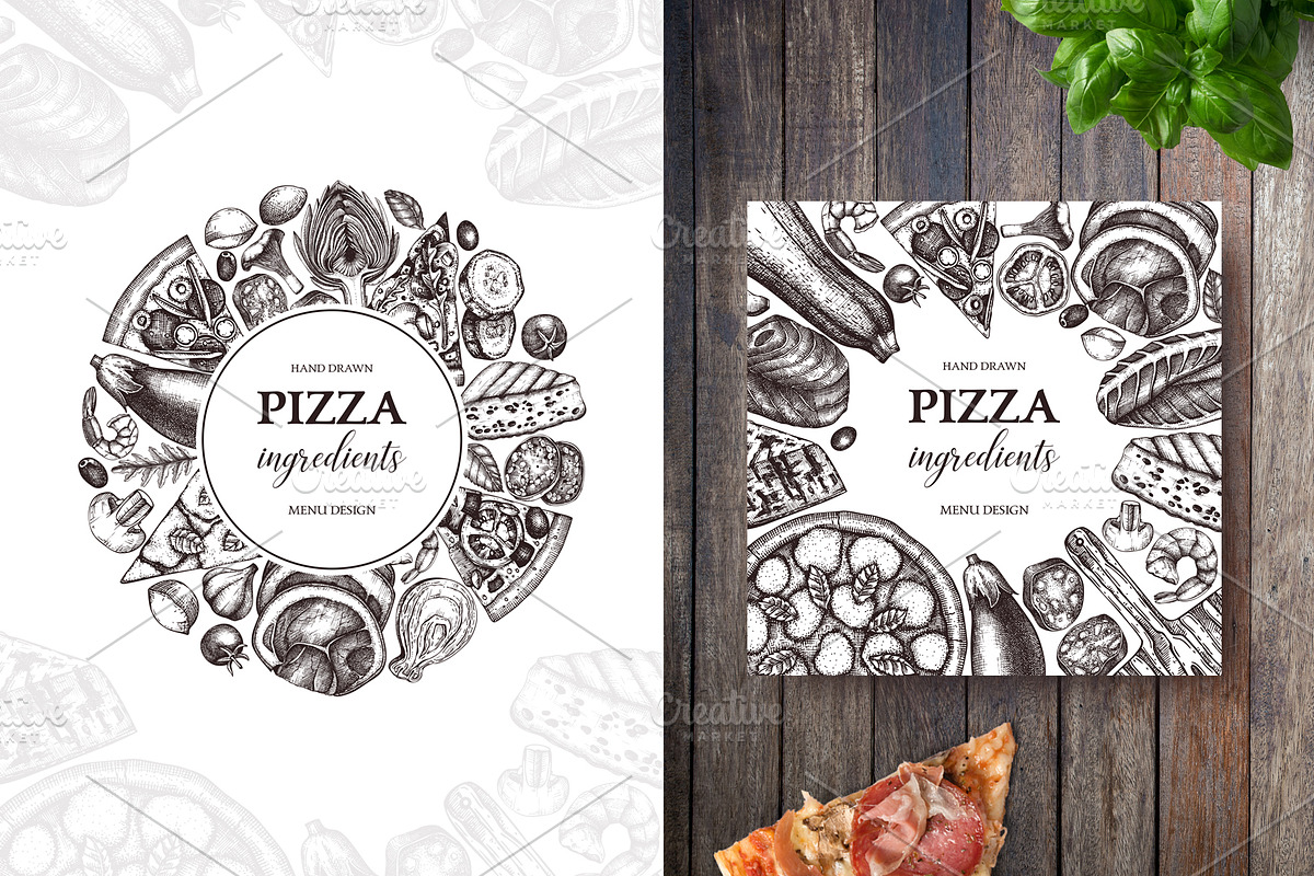 Hand-Drawn Pizza Ingredients Vectors, a Food Illustration by Yevheniia (Photo 9 of 14)