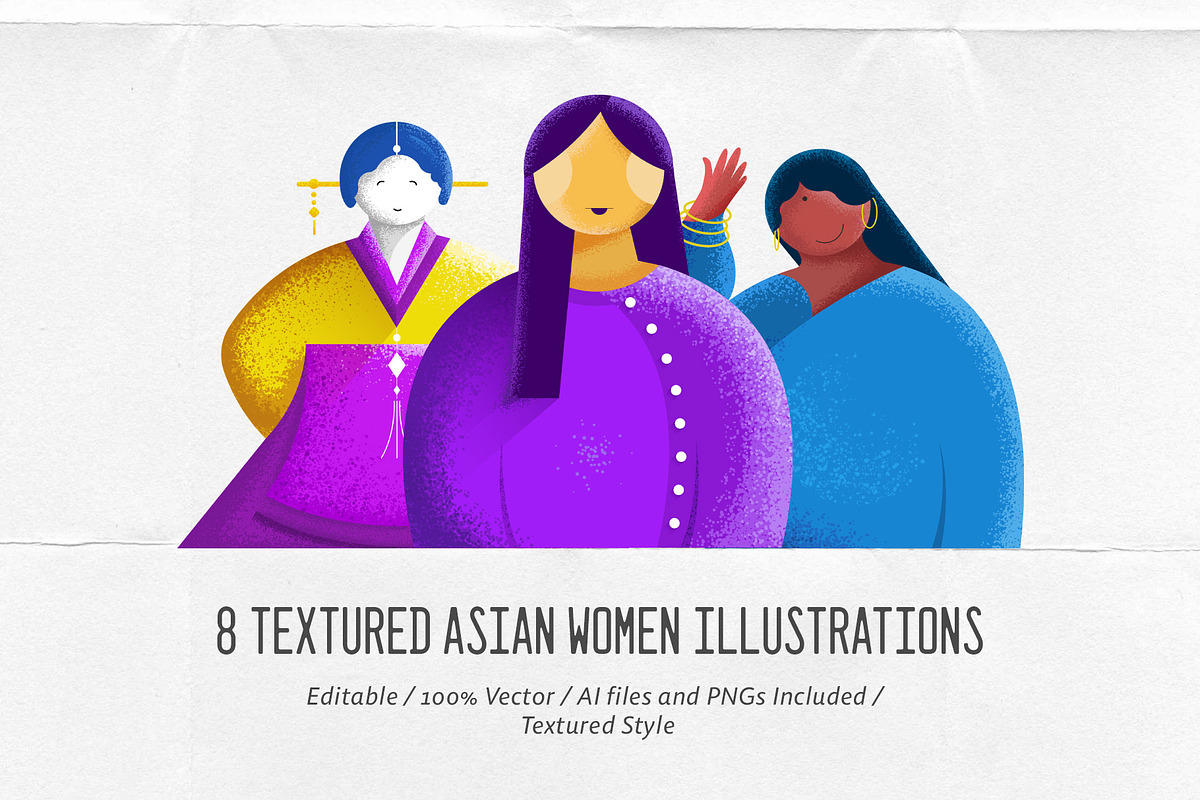 8 Textured ASIAN Women Illustrations, a Person Illustration by artdeone (Photo 1 of 6)