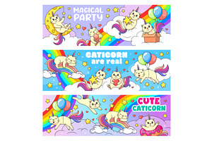 Cartoon Cute Caticorn Cat Characters