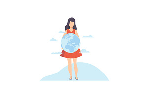 Young Woman Holding Earth Globe in, a Person Illustration by TopVectors