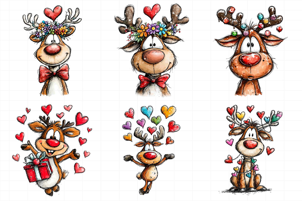 Funny valentine Reindeer Clipart, an Illustration by Daily.Designs (Photo 4 of 5)