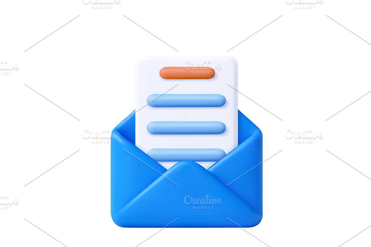 3D email icon with blue envelope and, a Technology Illustration by ModVector