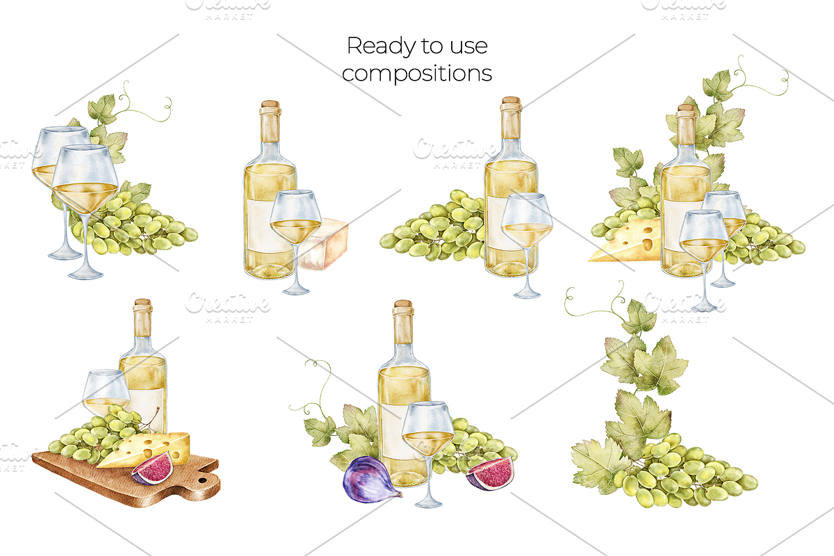 White Wine Watercolor Clipart, a Food Illustration by Eves_Aquadreams (Photo 4 of 8)