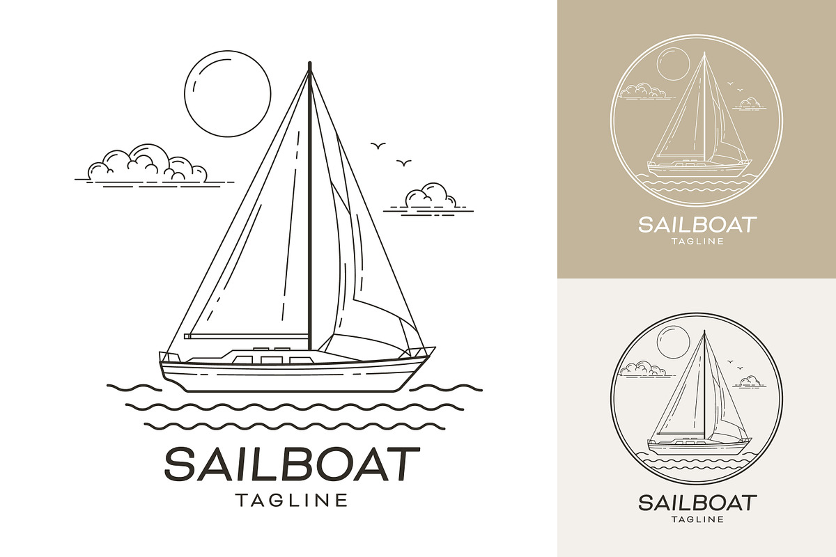 Sailboat line art logo, a Branding & Logo Template by Saba Vector