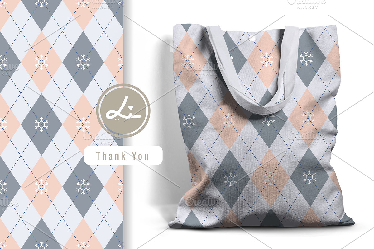 Winter Argyle plaid with Snowflake, a Pattern Graphic by lindoet23 (Photo 3 of 3)