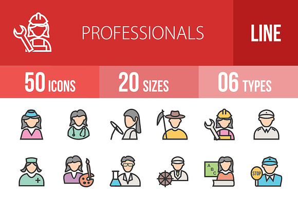 50 Professionals Line Filled Icons